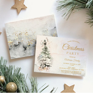Rustic Watercolor Tree Family Christmas Party Invitation