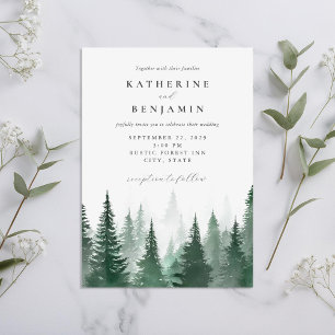 Rustic Watercolor Trees Forest Wedding Invitation