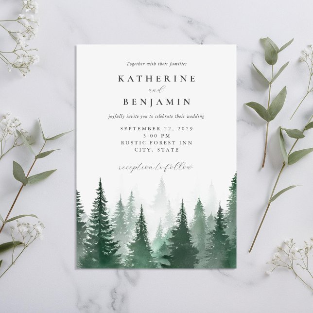 Rustic Watercolor Trees Forest Wedding Invitation (Creator Uploaded)