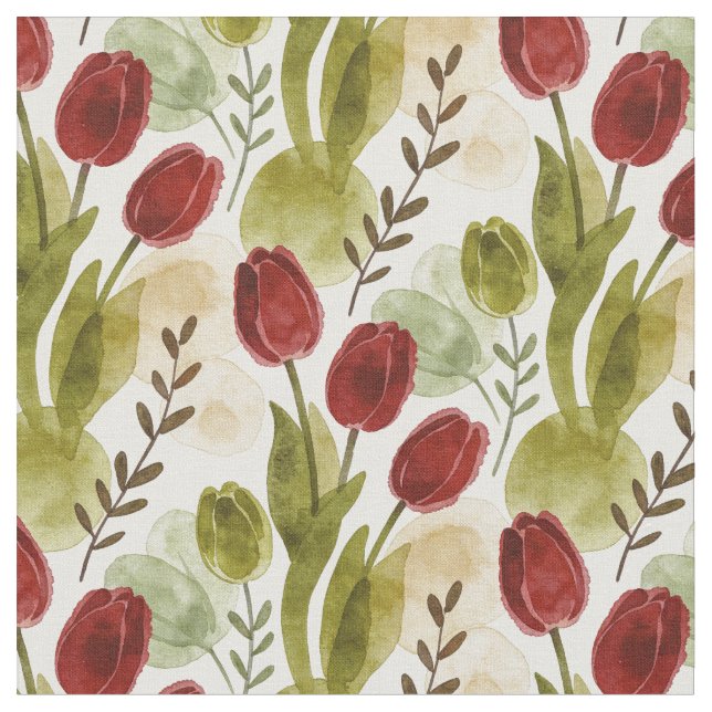 Rustic Watercolor Tulip Botanical Pattern MH26 Fabric (Close Up)