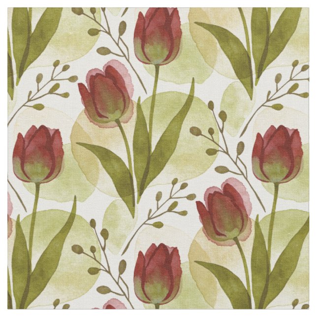 Rustic Watercolor Tulip Floral Pattern MH26 Fabric (Close Up)