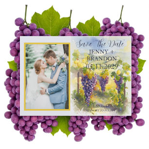 Rustic Watercolor Tuscany Grapes Vineyard Photo Save The Date