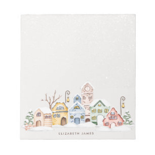 Rustic Watercolor Village Houses in Winter Custom Notepad