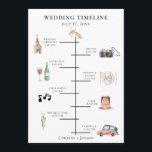Rustic Watercolor Wedding Timeline Program<br><div class="desc">Rustic colourful watercolor wedding day elements,  timeline program. Card features church,  camera,  bottle with glass,  plate setting,  music notes,  cake,  bouquet,  and retro car. Backing is a rustic vintage inspired watercolor. Text font style and colour can be customised.</div>