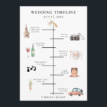 Rustic Watercolor Wedding Timeline Program<br><div class="desc">Rustic colourful watercolor wedding day elements,  timeline program. Card features church,  camera,  bottle with glass,  plate setting,  music notes,  cake,  bouquet,  and retro car. Backing is a rustic vintage inspired watercolor. Text font style and colour can be customised.</div>