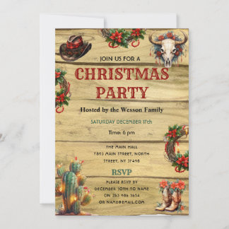 Rustic Watercolor  Western Christmas Dinner Party Invitation