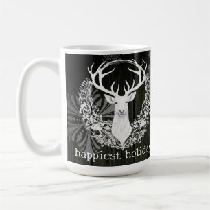 Rustic Watercolor White Reindeer Green Coffee Mug