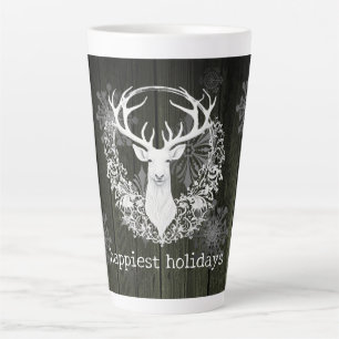 Rustic Watercolor White Reindeer Green Latte Mug