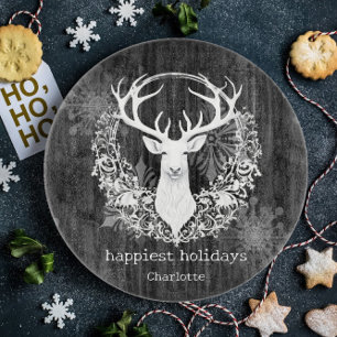 Rustic Watercolor White Reindeer Personalised Cutting Board