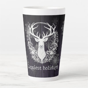 Rustic Watercolor White Reindeer   Purple Latte Mug