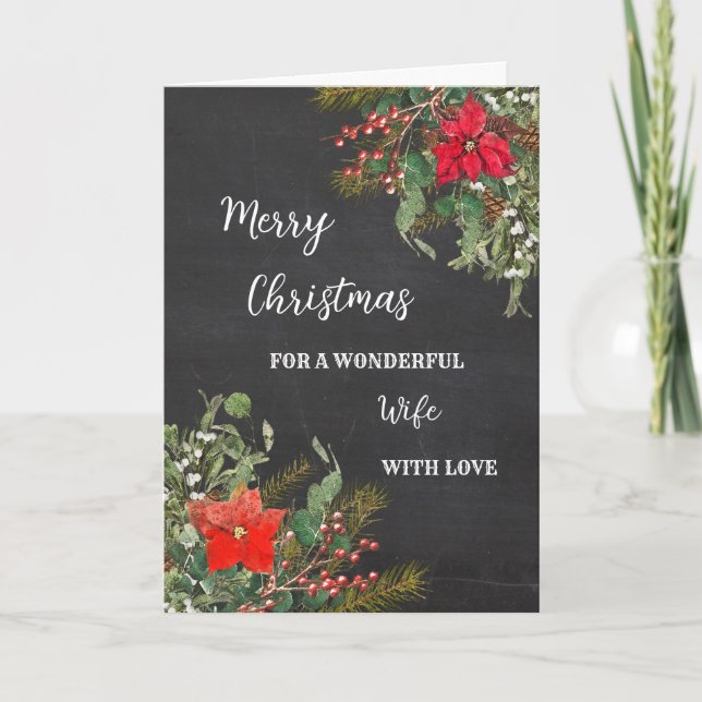 Rustic Watercolor Wife Merry Christmas Card (Front)