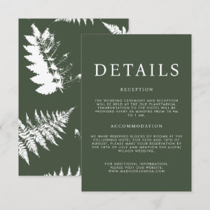 Rustic Watercolor Wild Fern Wedding Details Enclosure Card