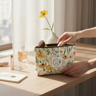 Rustic Watercolor Wild Flowers Add Logo Corporate Accessory Pouch