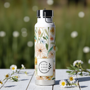 Rustic Watercolor Wild Flowers Add Logo Corporate Water Bottle