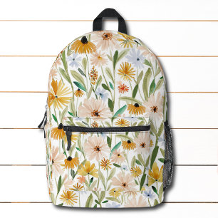 Rustic Watercolor Wild Flowers Printed Backpack