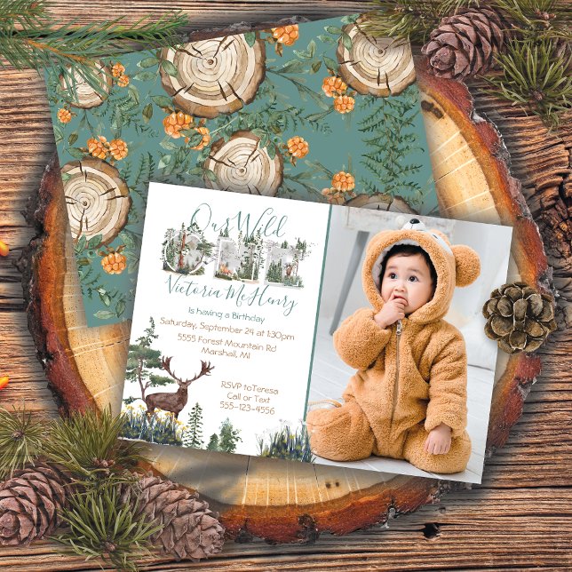 Rustic Watercolor Wild One First Birthday Photo Invitation (Creator Uploaded)