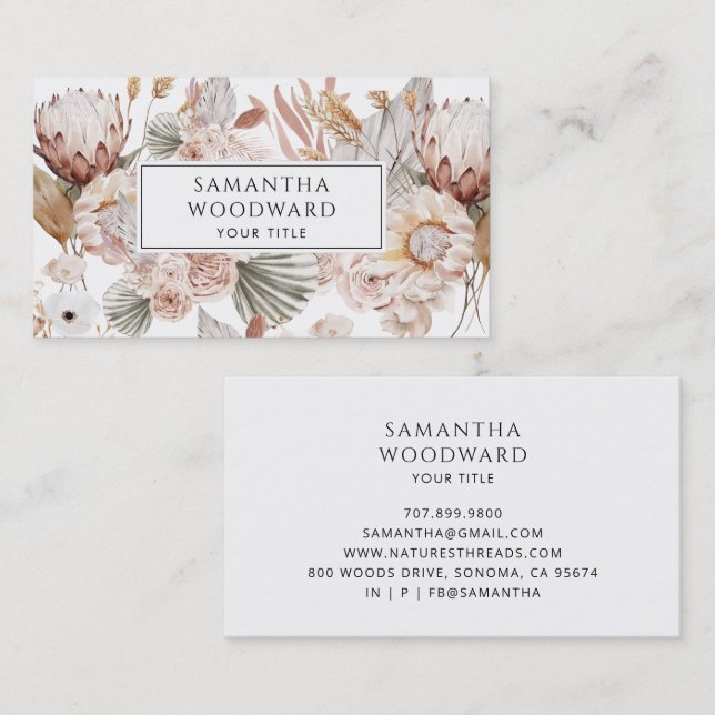 Rustic Watercolor Wildflower Cream Terracotta Business Card (Front/Back)