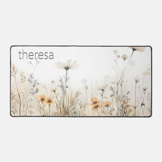 Rustic Watercolor Wildflower Field Monogram Desk Mat (Front)