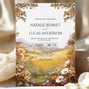 Rustic Watercolor Wildflower Meadow Wedding Invitation