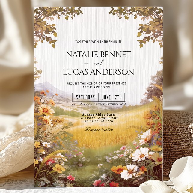 Rustic Watercolor Wildflower Meadow Wedding  Invitation (Creator Uploaded)