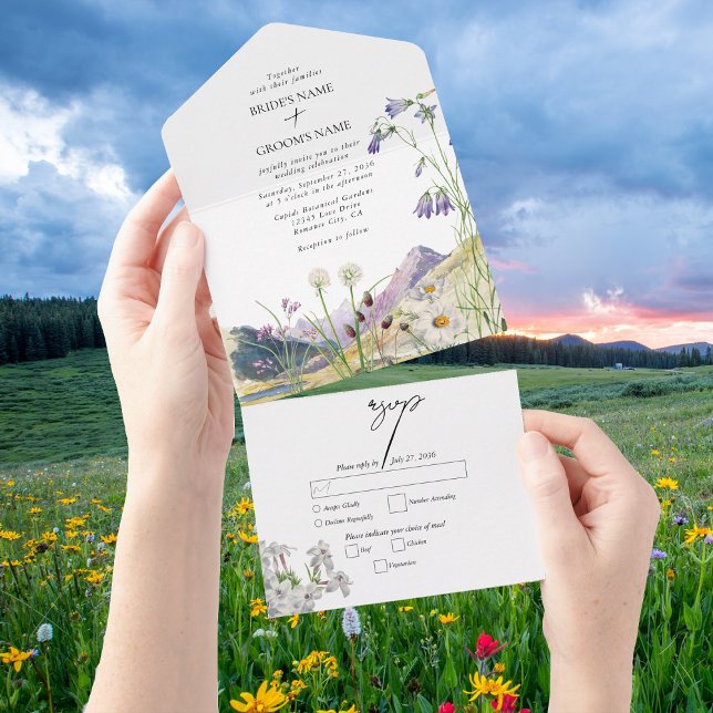 Rustic Watercolor Wildflower Mountain Wedding All In One Invitation (Rustic Watercolor Wildflower Mountain Wedding All In One Invitation)