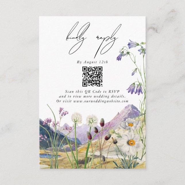 Rustic Watercolor Wildflower Mountain Wedding Enclosure Card (Front)
