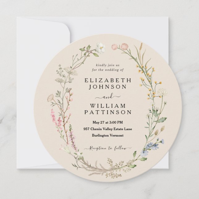 Rustic Watercolor Wildflower Theme Boho Wedding Invitation (Front)