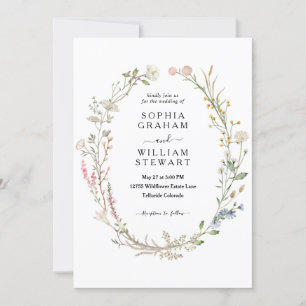 Rustic Watercolor Wildflower Theme Spring Wedding Invitation