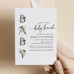 Rustic Watercolor Wildflowers Boho Baby Brunch Invitation