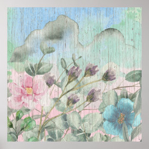 Rustic Watercolor Wildflowers Poster