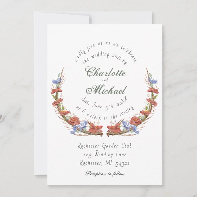 Rustic watercolor wildflowers wedding invitation (Front)