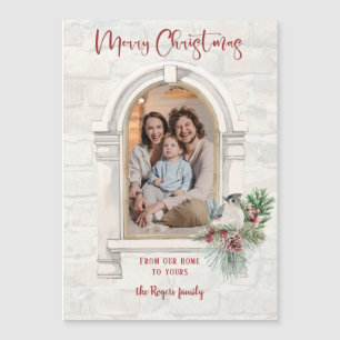 Rustic Watercolor Window w/Christmas Floral Photo