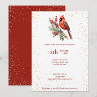 Rustic Watercolor Winter Cardinal Holly Branch