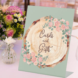 Rustic Watercolor Wood Slice Sage Green Pedestal Sign