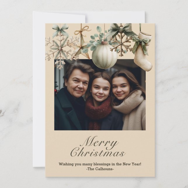 Rustic Watercolor Wooden Snowflake Christmas Photo Holiday Card (Front)