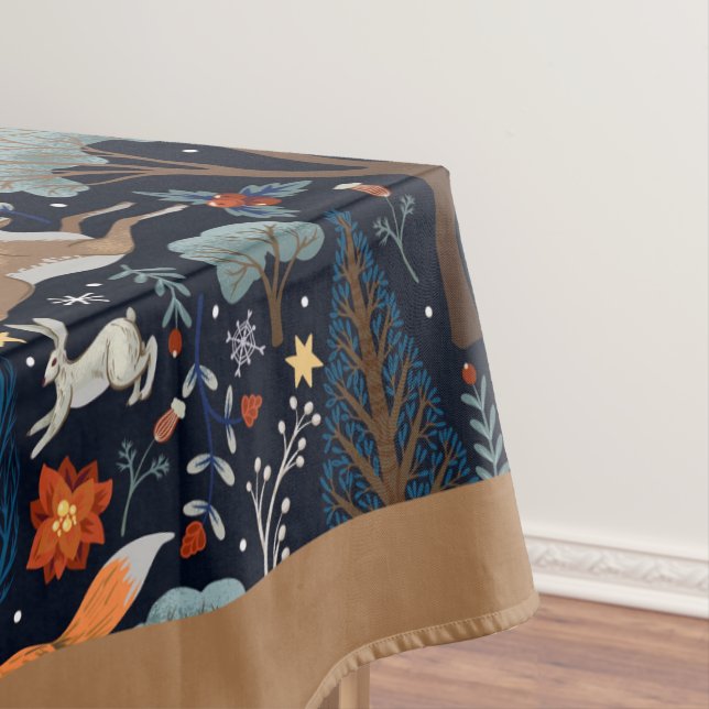 Rustic Watercolor Woodland Animals Trees Christmas Tablecloth (In Situ)