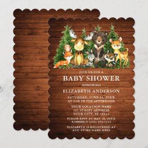 Rustic Watercolor Woodland Animals Wood Shower Invitation