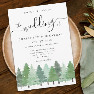 Rustic Watercolor Woodland Forest Wedding Invitation