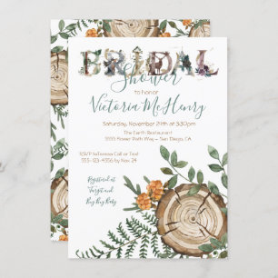 Rustic Watercolor woodland log Bridal Shower Invitation