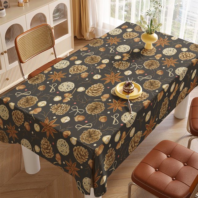Rustic Watercolor Woodland Pine Cones Fall Tablecloth (Creator Uploaded)