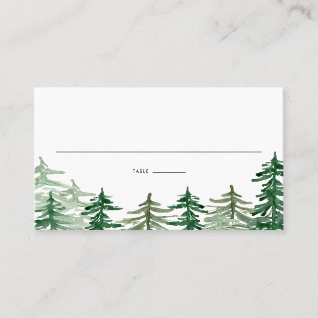 Rustic Watercolor Woodland Trees Custom Wedding Place Card (Front)