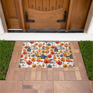 Rustic Watercolor woodland Village Pattern Doormat