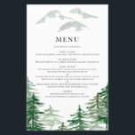 Rustic Watercolor Woodland Wedding Menu Card<br><div class="desc">Customisable woodland menu card featuring watercolor illustrations of trees,  mountains and matching green paper. This rustic forest menu card is perfect for spring and fall weddings,  bridal showers,  baby shower,  birthdays and similar events. Personalise by adding names and menu details.</div>