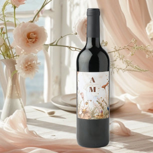 Rustic Watercolor Woodland Wedding Wine Label