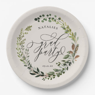 Rustic watercolor wreath graduation party paper plate