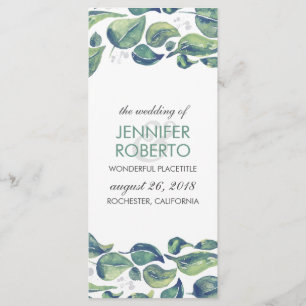 Rustic Watercolor Wreath Leaves Wedding Program