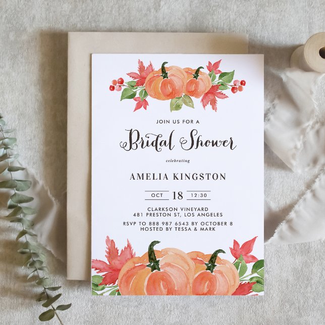 Rustic Watercolors Pumpkin Fall Bridal Shower Invitation (Creator Uploaded)