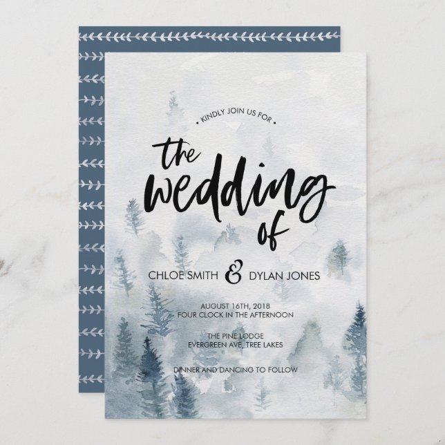 Rustic Watercolour Forest Wedding invitation (Front/Back)