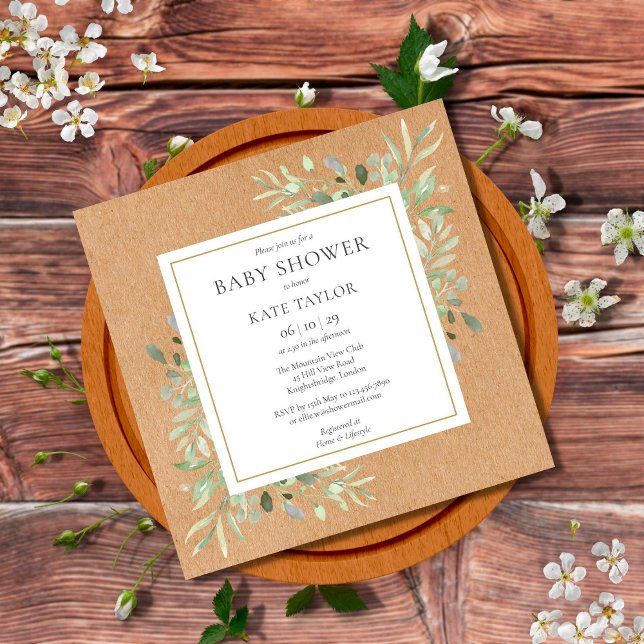 Rustic Watercolour Greenery Neutral Baby Shower Invitation (Creator Uploaded)