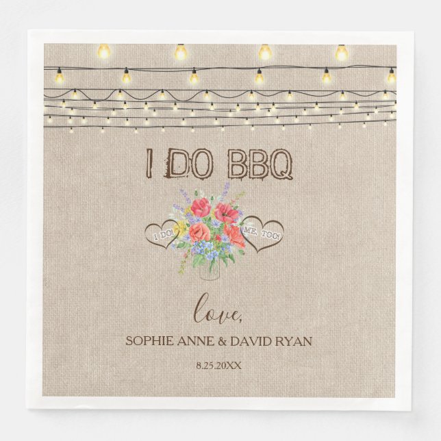Rustic Watercolour Meadow Wild Flowers I DO BBQ Napkin (Front)